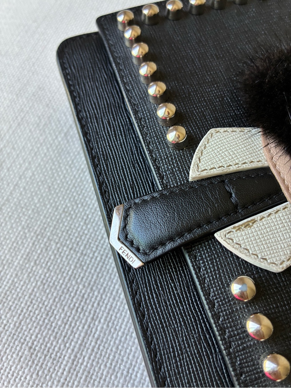 Fendi Karlito Studded Wallet on Chain / Clutch with Black Fur - Picture 8 of 16